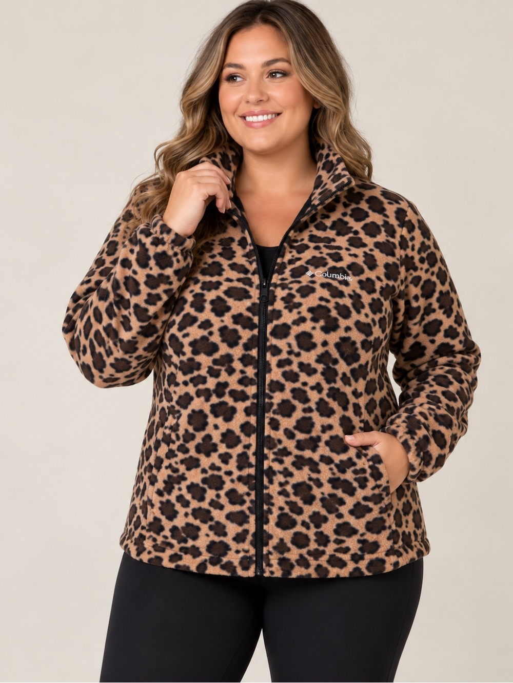 *Rare Find* Colombia Leopard Print Fleece Jacket Plus Size Full-Zip Animal